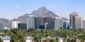 Phoenix city view with mountains in background